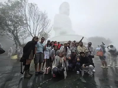 Bliss Tourism guests on tour — Linh Ung Pagoda in the mist, Da Nang, Vietnam